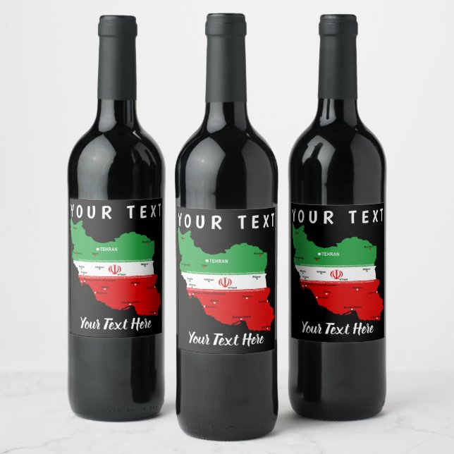 Iran Map with Flag and Emblem Wine Label (Bottles)