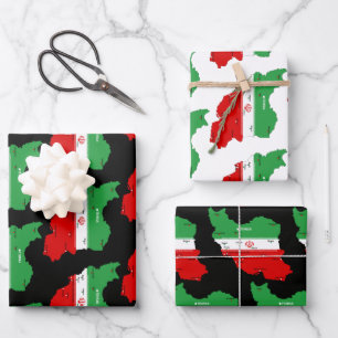 Iran Map with Flag and Emblem Wrapping Paper Sheet