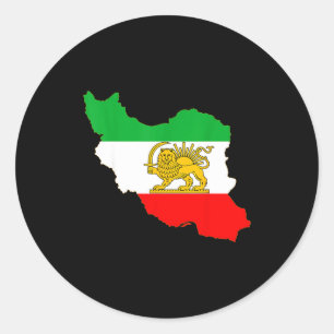 Iran map with lion and sun emblem, persian flag  classic round sticker