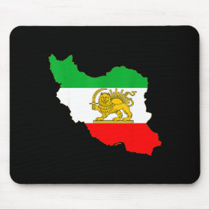 Iran map with lion and sun emblem, persian flag mouse mat