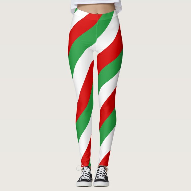 Iran National Flag Colours Diagonal Striped Leggings (Front)