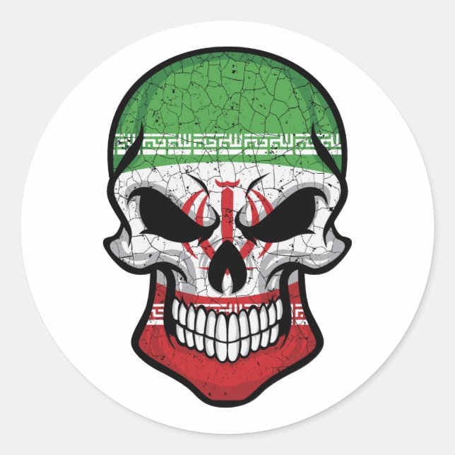 Iran Smiling Skull Flag Classic Round Sticker (Front)