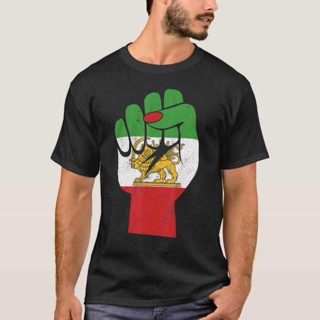 Iranian Flag Female Fist Support Women of Iran LIO T-Shirt (Front)