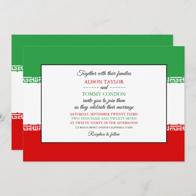 Iranian Flag, Flag of Iran Wedding Invitation (Front/Back)