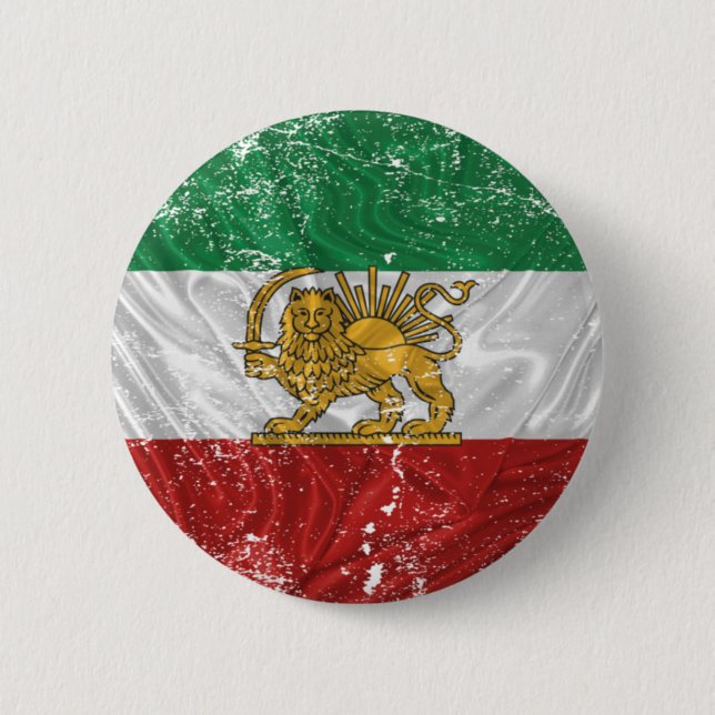 Iranian Flag Grunge with Lion 6 Cm Round Badge (Front)