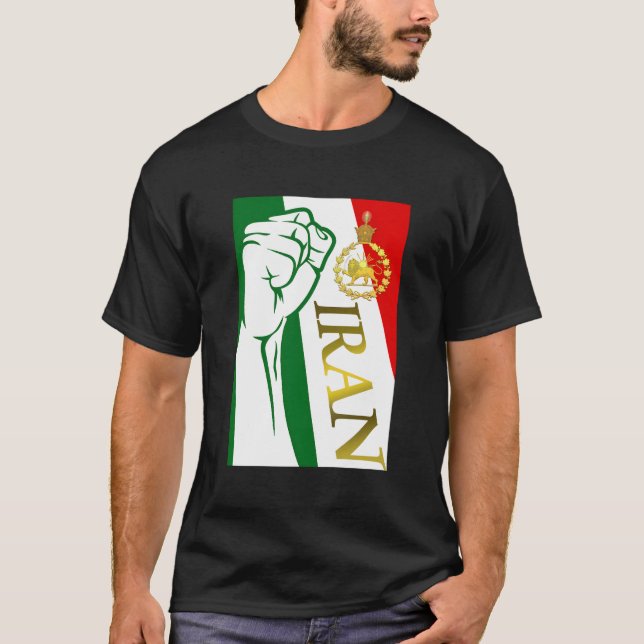 Iran'S Flag With Pahlavi Crown T-Shirt (Front)