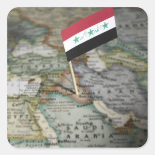 Iraq flag in map square sticker