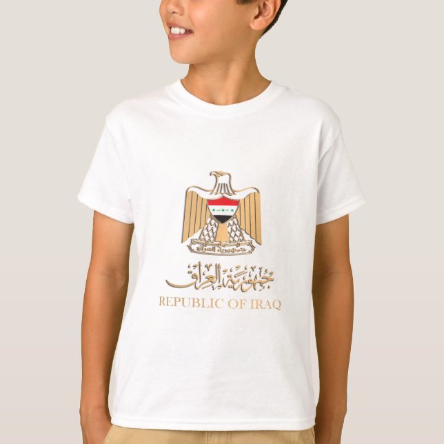 IRAQ FLAG ON IRAQI EMBLEM شعار العراق T-Shirt (Front)