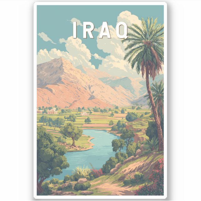 Iraq Illustration Travel Art Vintage (Front)