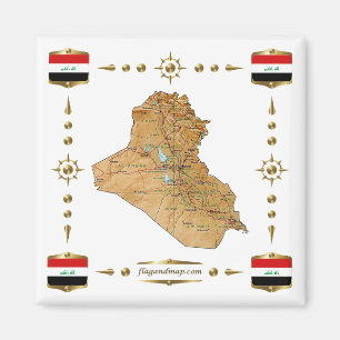 Iraq Map + Flags Magnet