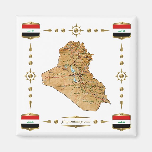 Iraq Map + Flags Magnet (Front)
