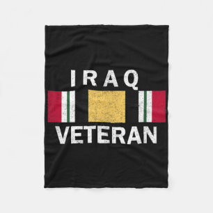 Iraq Veteran Iraq War Service Ribbon Distressed Te Fleece Blanket