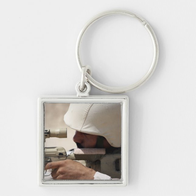 Iraqi Army Sergeant sights in down range Key Ring (Front)