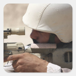 Iraqi Army Sergeant sights in down range Square Sticker