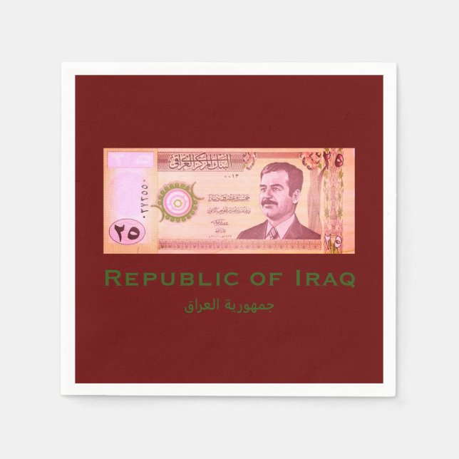 Iraqi Dinar with Saddam Hussein Napkin (Front)