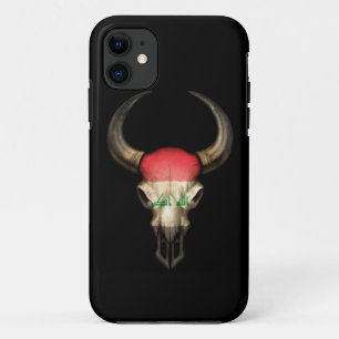 Iraqi Flag Bull Skull on Black iPhone 11 Case