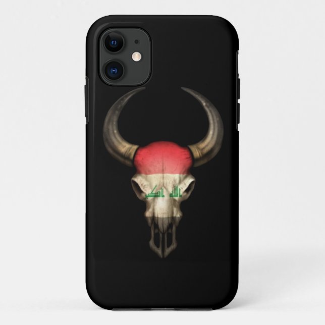 Iraqi Flag Bull Skull on Black Case-Mate iPhone Case (Back)