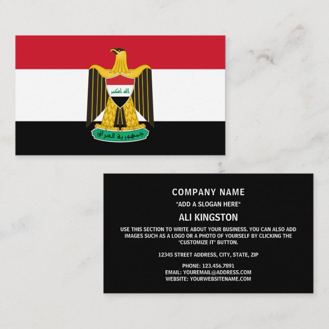 Iraqi Flag & Coat of Arms, Flag of Iraq Business Card (Front/Back)