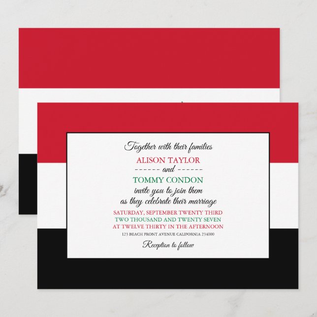 Iraqi Flag, Flag of Iraq Wedding Invitation (Front/Back)