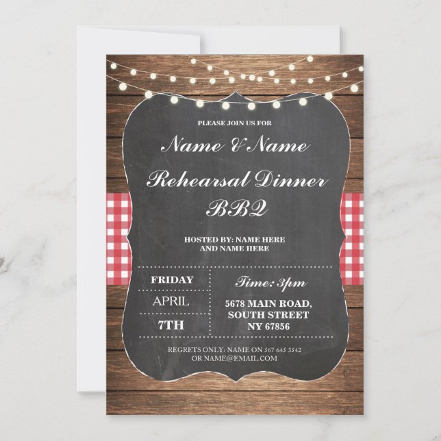IRehearsal Dinner BBQ Red Check Chalk Invitation (Front)