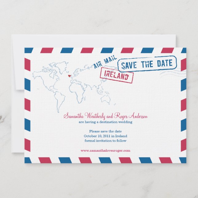 Ireland Air Mail Wedding Save The Date (Front)