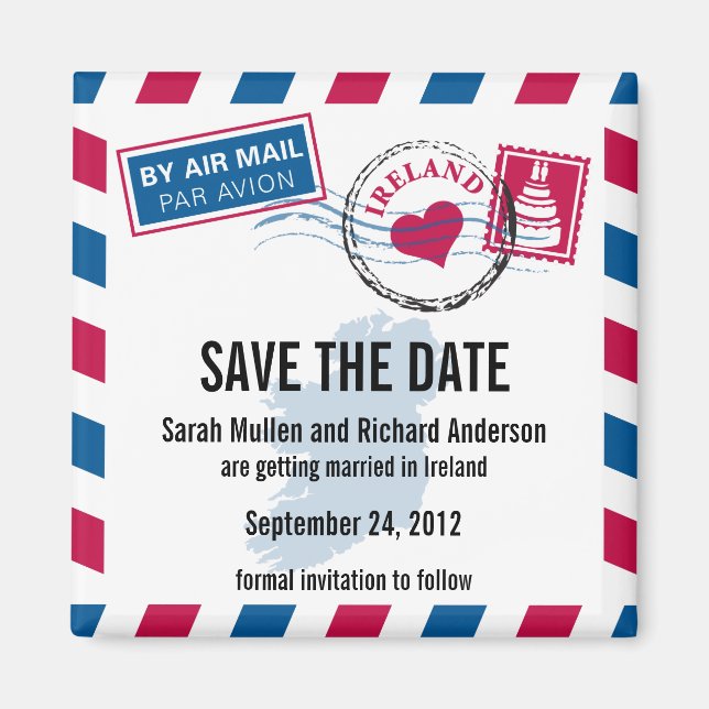 Ireland Air Mail Wedding Save the Date Magnet (Front)