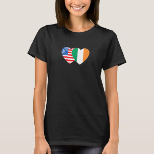 Ireland and USA Flag Twin Heart for Irish American T-Shirt