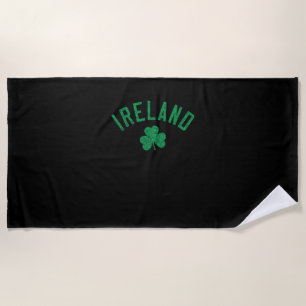 Ireland Arched Text Shamrock Distressed Green Prin Beach Towel