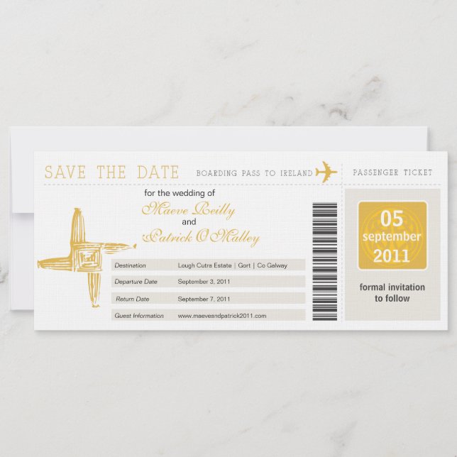 Ireland Boarding Pass Wedding Save the Date (Front)