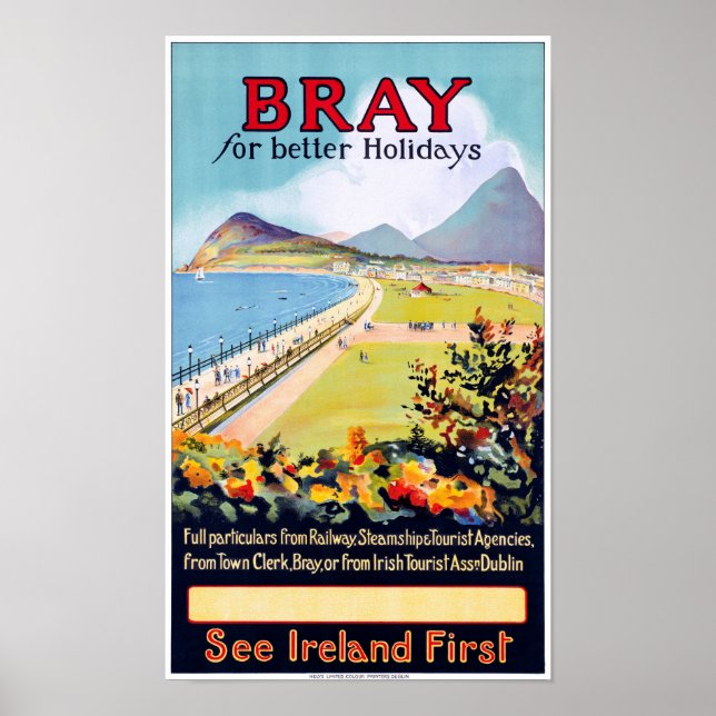 Ireland Bray Vintage Travel Poster Restored (Front)
