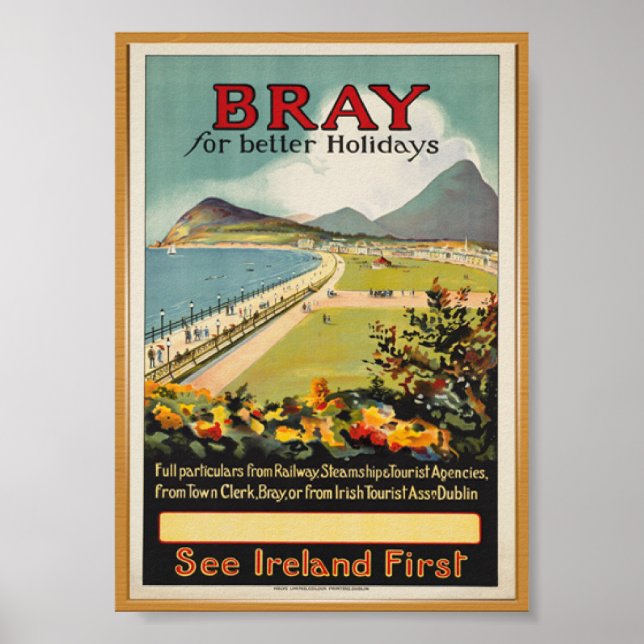 Ireland Bray Wicklow Vintage Travel Poster (Front)