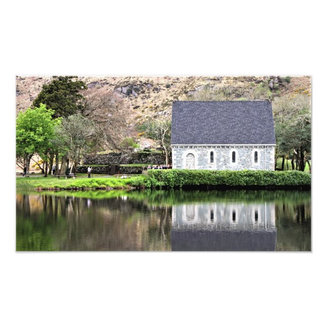 Ireland, Church, Stone Wall, Lake, Photography Photo Print (Front)