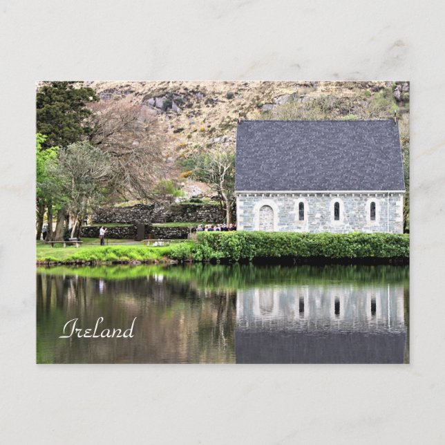 Ireland, Church, Stone Wall, Lake, Photography Postcard (Front)