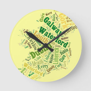 Ireland Cities Word Art Round Clock