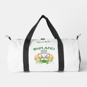 Ireland Claddagh Ring & Shamrocks Personalised Duffle Bag