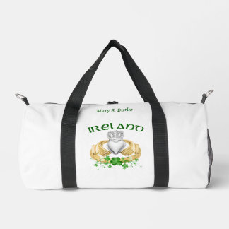 Ireland Claddagh Ring & Shamrocks Personalised Duffle Bag