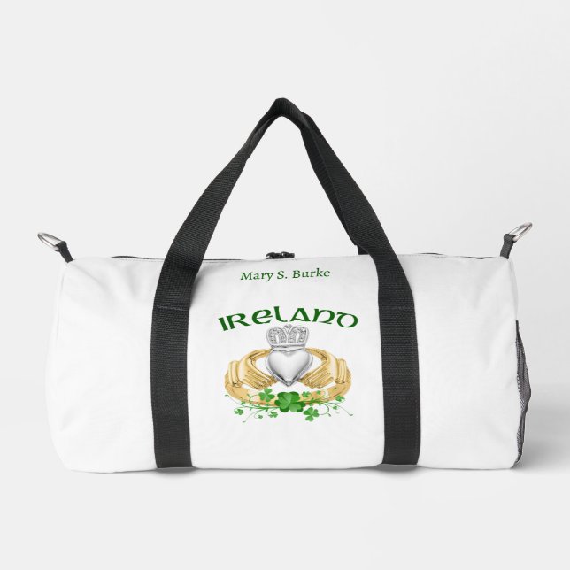 Ireland Claddagh Ring & Shamrocks Personalised Duffle Bag (Front)