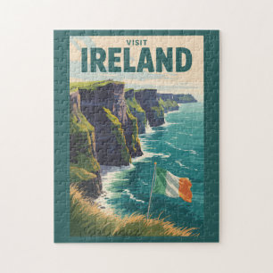 Ireland Cliffs of Moher Illustration Travel Art Jigsaw Puzzle