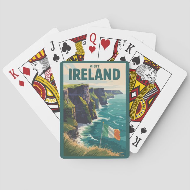 Ireland Cliffs of Moher Illustration Travel Art Playing Cards (Back)