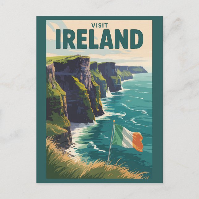 Ireland Cliffs of Moher Illustration Travel Art Postcard (Front)