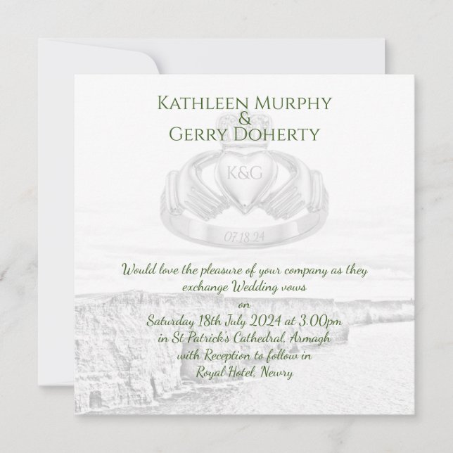 Ireland Cliffs of Moher & Irish Claddagh Ring Invitation (Front)