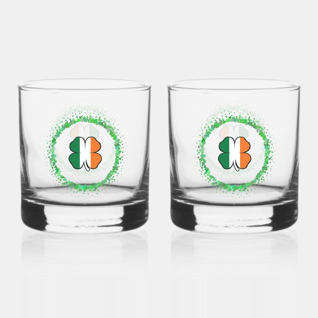 Ireland Clover Saint Patrick's Day Whiskey Glass (Front)