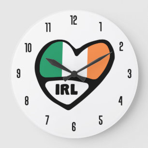 Ireland Country Code IRL Flag Heart Large Clock