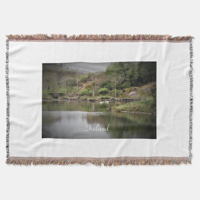 Ireland, County Cork, Lake, Swans, Photography Throw Blanket (Front)