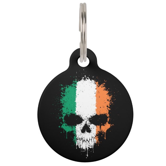 Ireland Dripping Splatter Skull Pet Tag (Front)