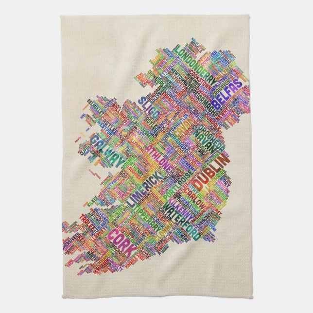 Ireland Eire City Text map Tea Towel (Vertical)