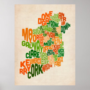Ireland Eire County Text Map Poster