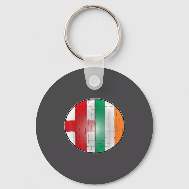 Ireland England Tee - Half Irish English Expat Puz Key Ring (Front)