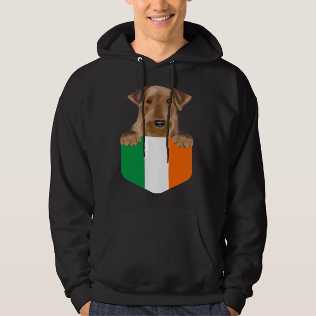 Ireland Flag Airedale Terrier Dog In Pocket Hoodie (Front)