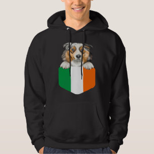 Ireland Flag Australian Shepherd Dog In Pocket Hoodie